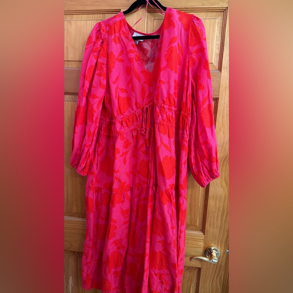 Girls' Bright Pink & Red Floral Tiered V-Neck Dress